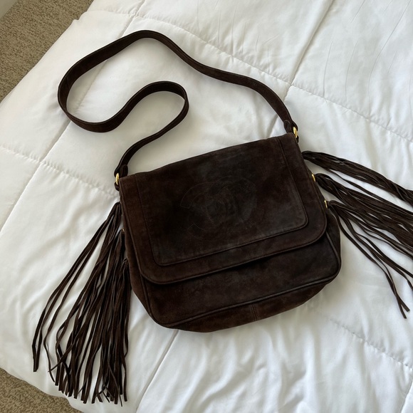 Chanel Brown Suede Fringe Crossbody - Picture 1 of 11